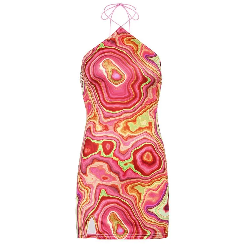 New style swirl printing halterneck halter dress skirt