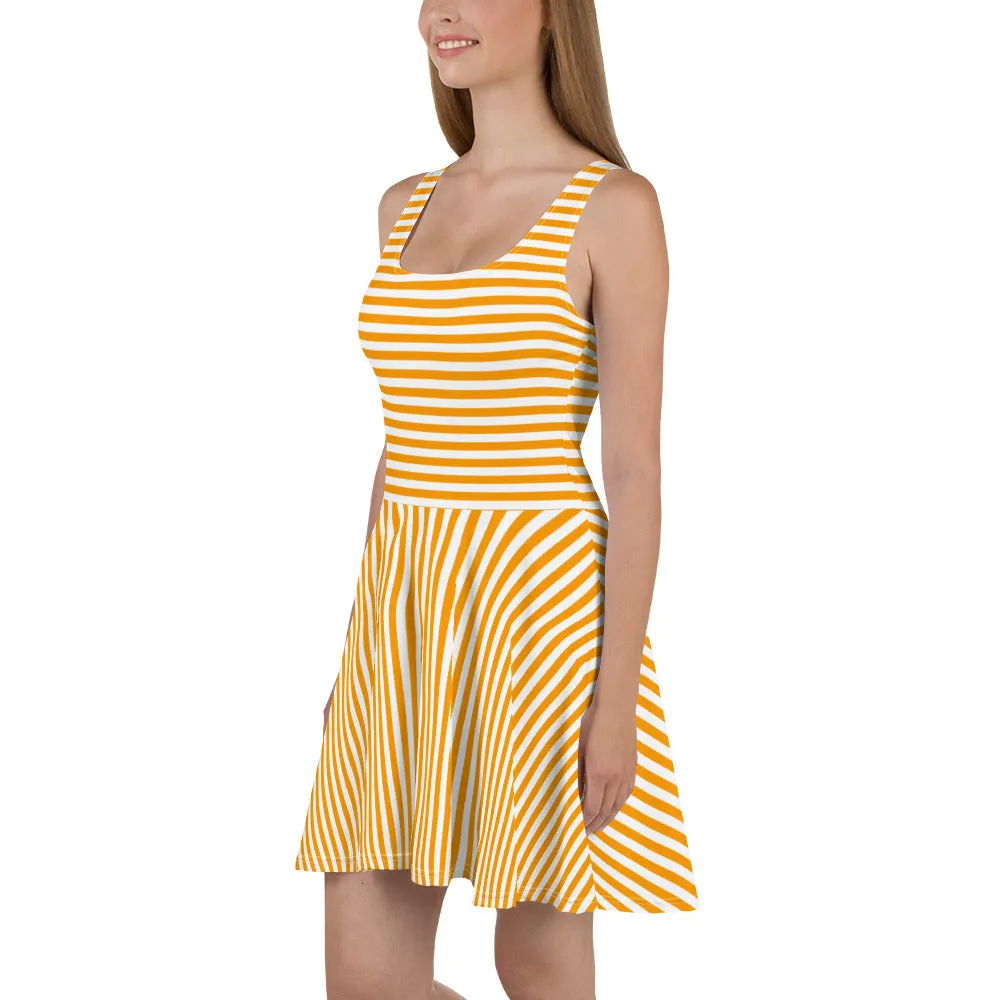 Orange Striped Dress / Sleeveless Skater Dress