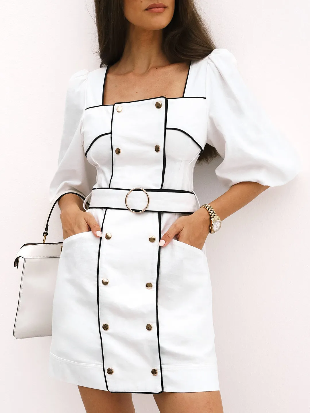 Palermo Premium Contrast Dress | White/Black