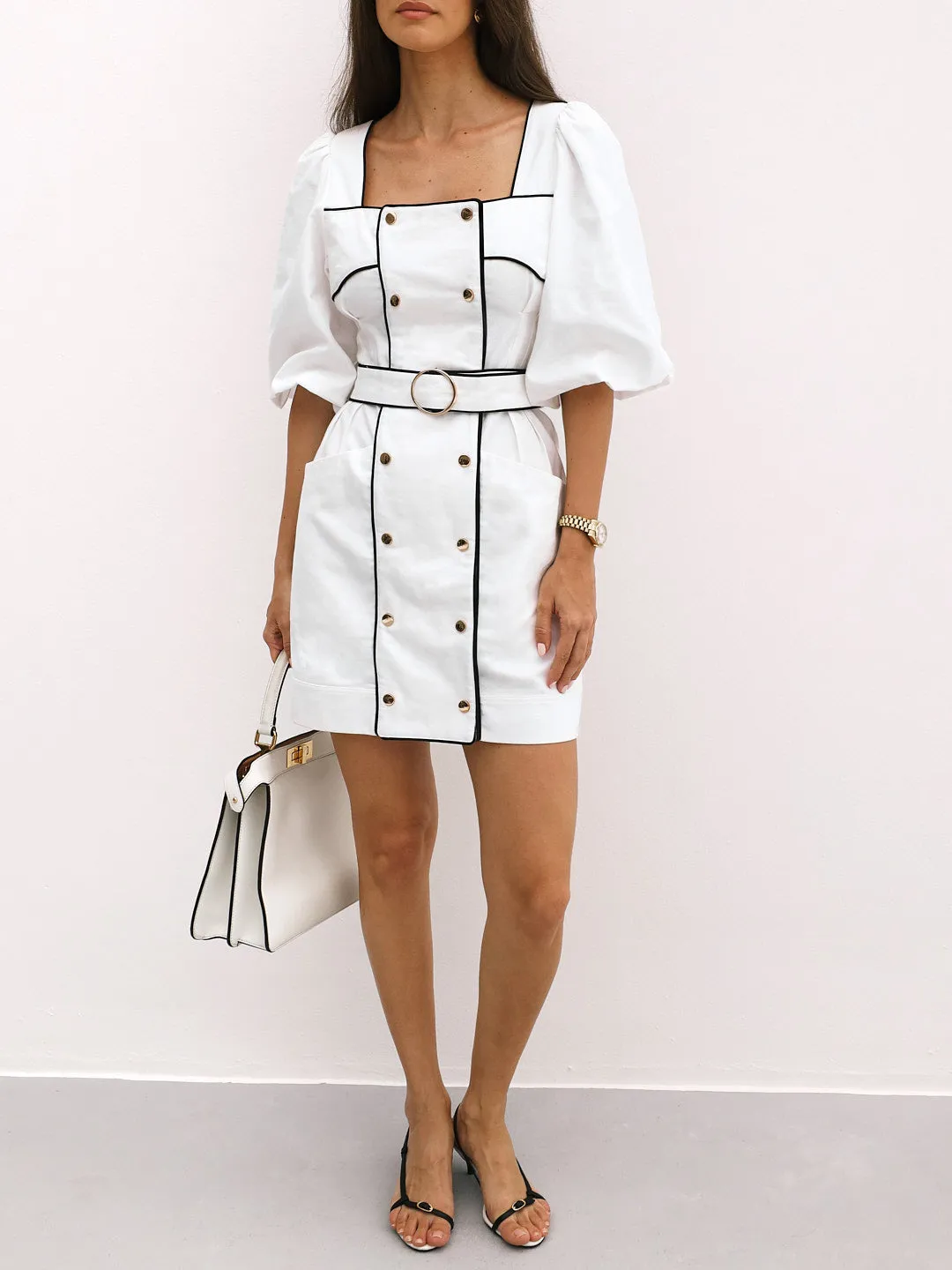 Palermo Premium Contrast Dress | White/Black