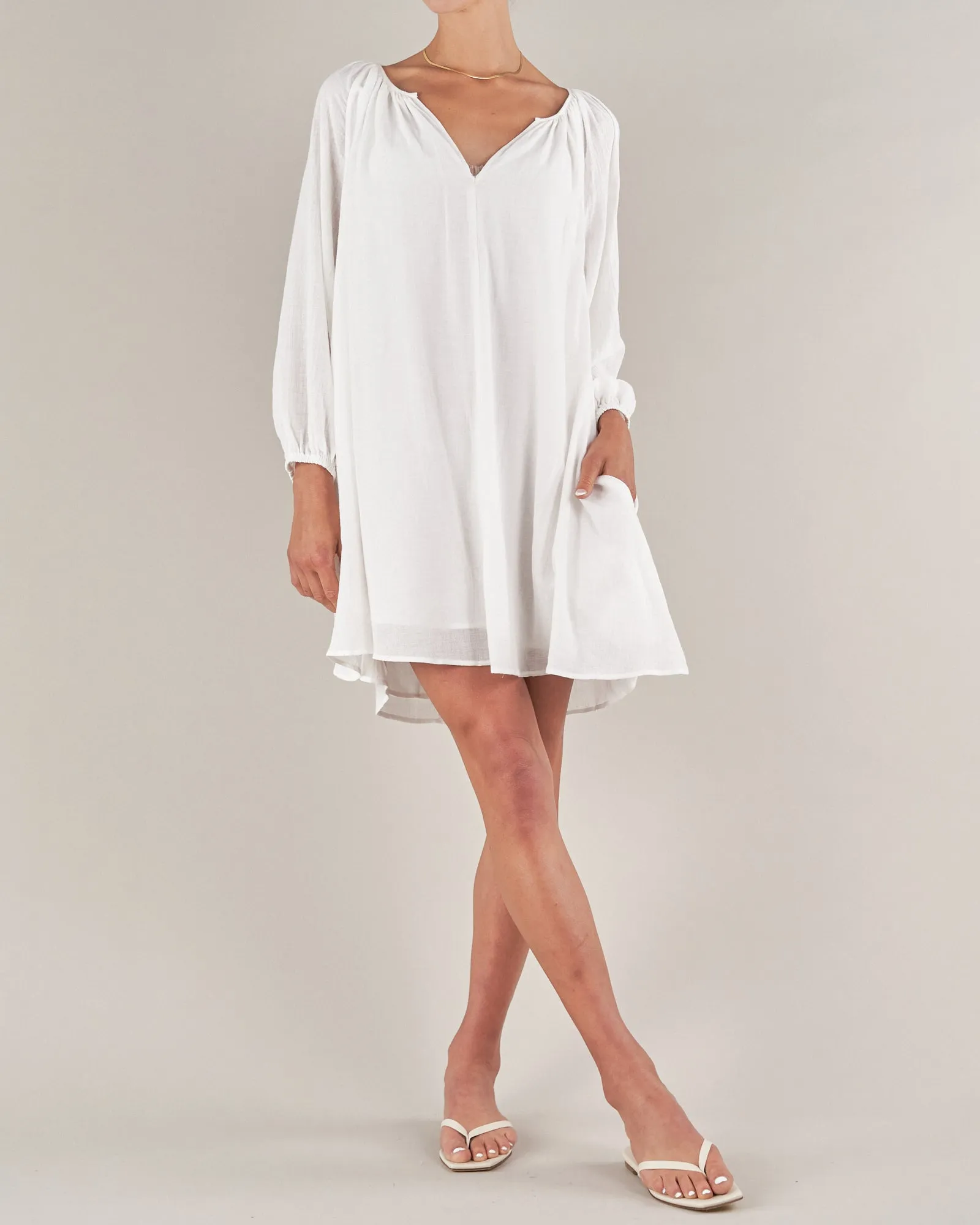 Panama Linen Cotton Gauze Mini Dress - White