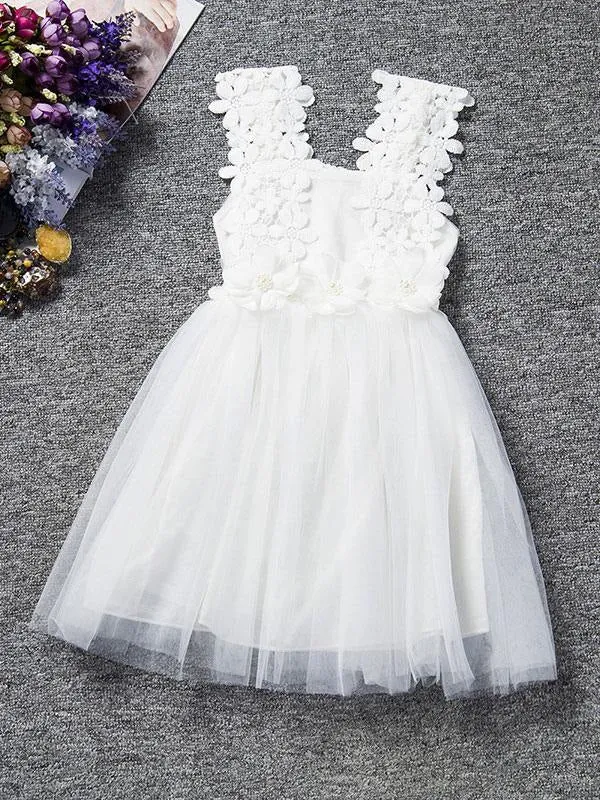 Pearl Pink Lace Applique Tutu Flower Girl Dresses Short Beading Kids Dinner Party Dresses