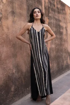 Pia Halterneck Maxi Dress - Black & White