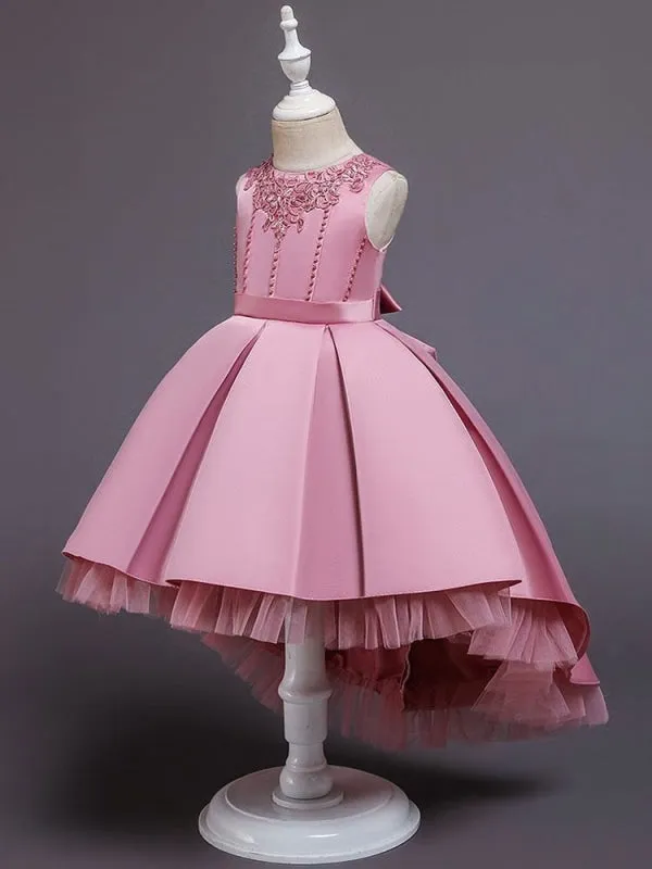 Pink A-Line Sleeveless Flower Girl Dresses Jewel Neck Tulle Formal Kids Pageant Dresses