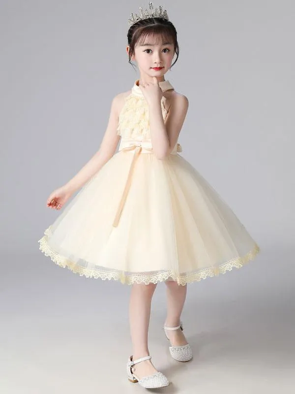 Pink Halter Lace Sleeveless Flower Girl Dresses Short Princess Dress Formal Kids Pageant Dresses