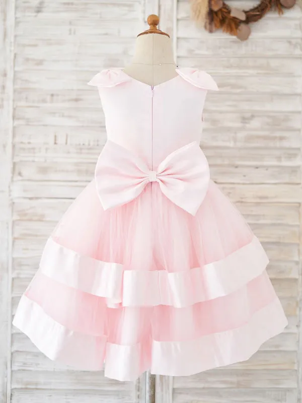 Pink Kids Party Dresses Sleeveless Sash Flower Girl Dresses Jewel Neck style