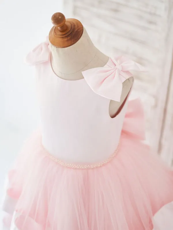 Pink Kids Party Dresses Sleeveless Sash Flower Girl Dresses Jewel Neck style