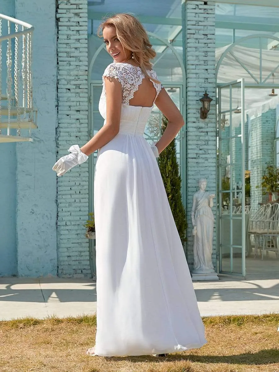 Plain Pleated Chiffon Wholesale Wedding Dress with Lace Decorations