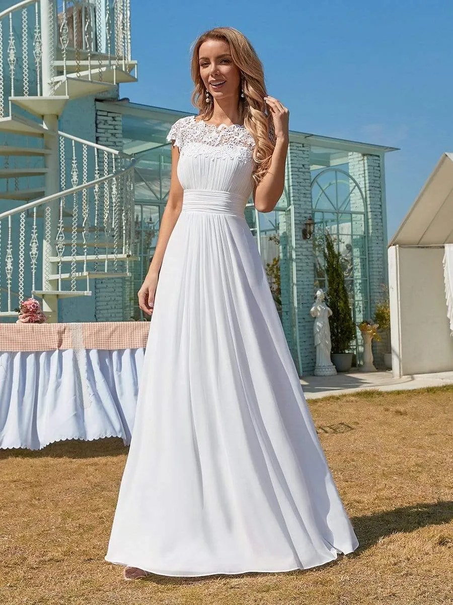 Plain Pleated Chiffon Wholesale Wedding Dress with Lace Decorations