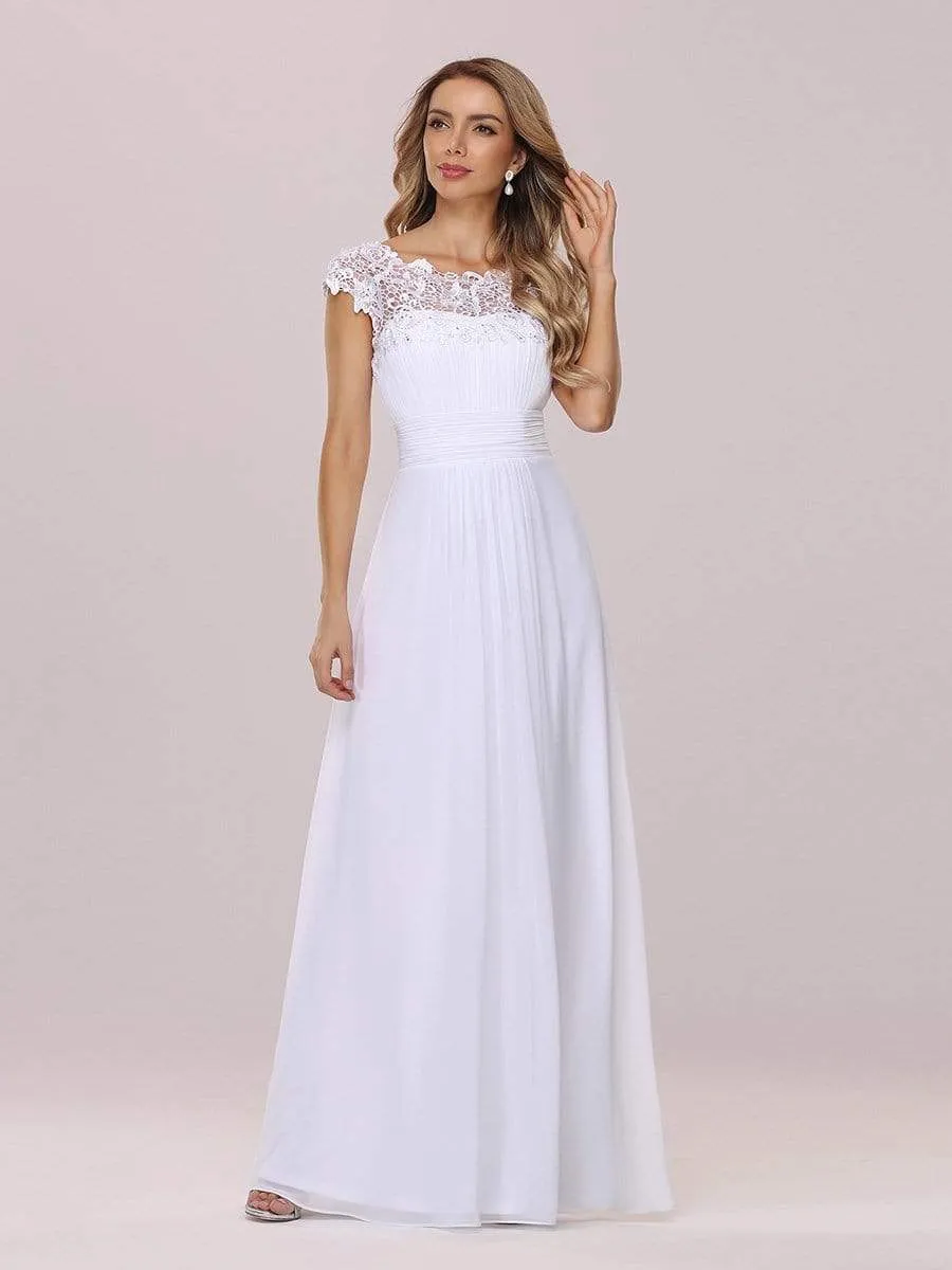 Plain Pleated Chiffon Wholesale Wedding Dress with Lace Decorations