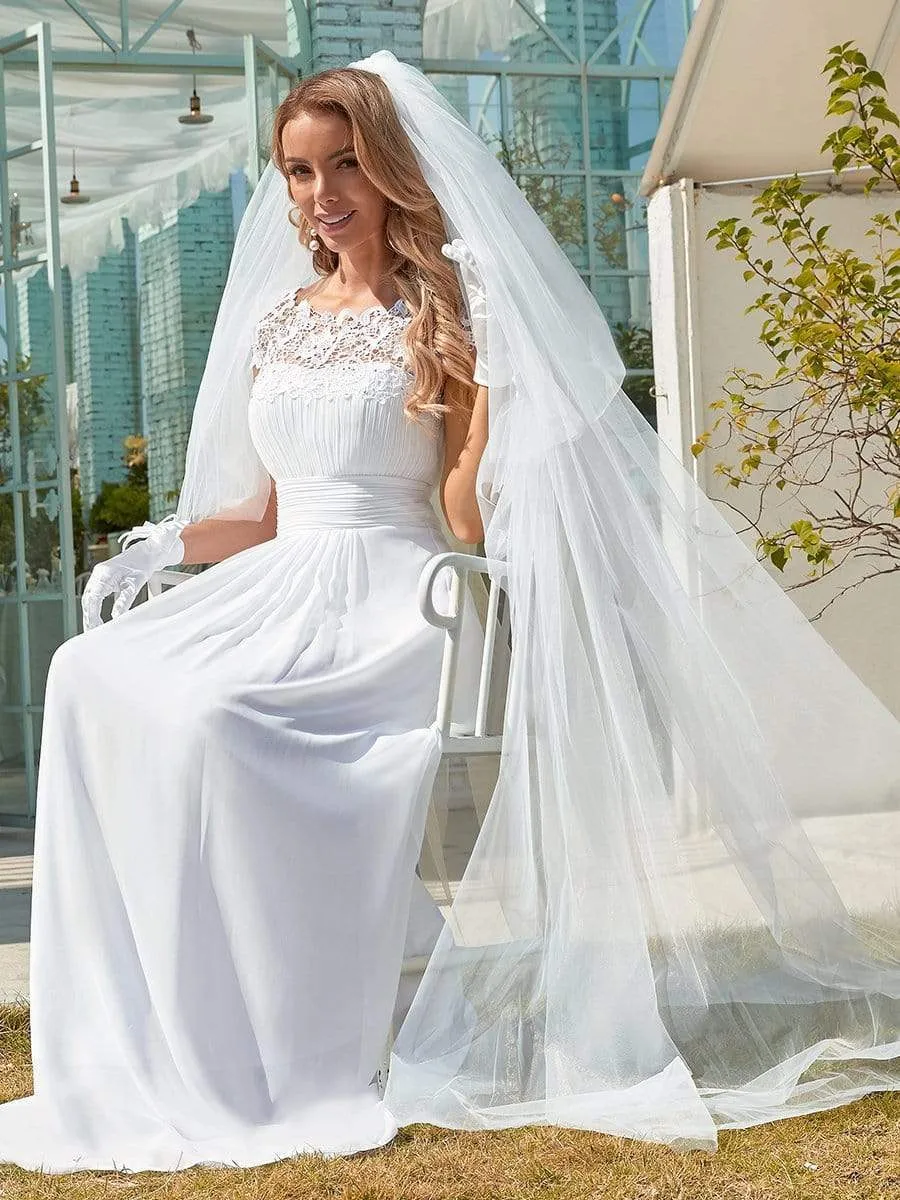 Plain Pleated Chiffon Wholesale Wedding Dress with Lace Decorations