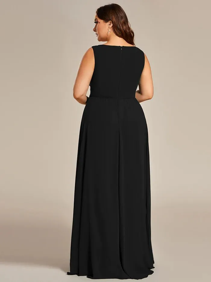 Plus A-Line V Neck Appliques Ruched  Evening Dresses