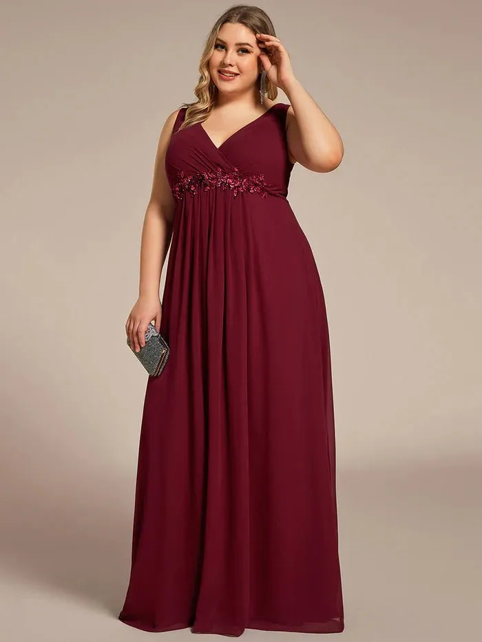 Plus A-Line V Neck Appliques Ruched  Evening Dresses