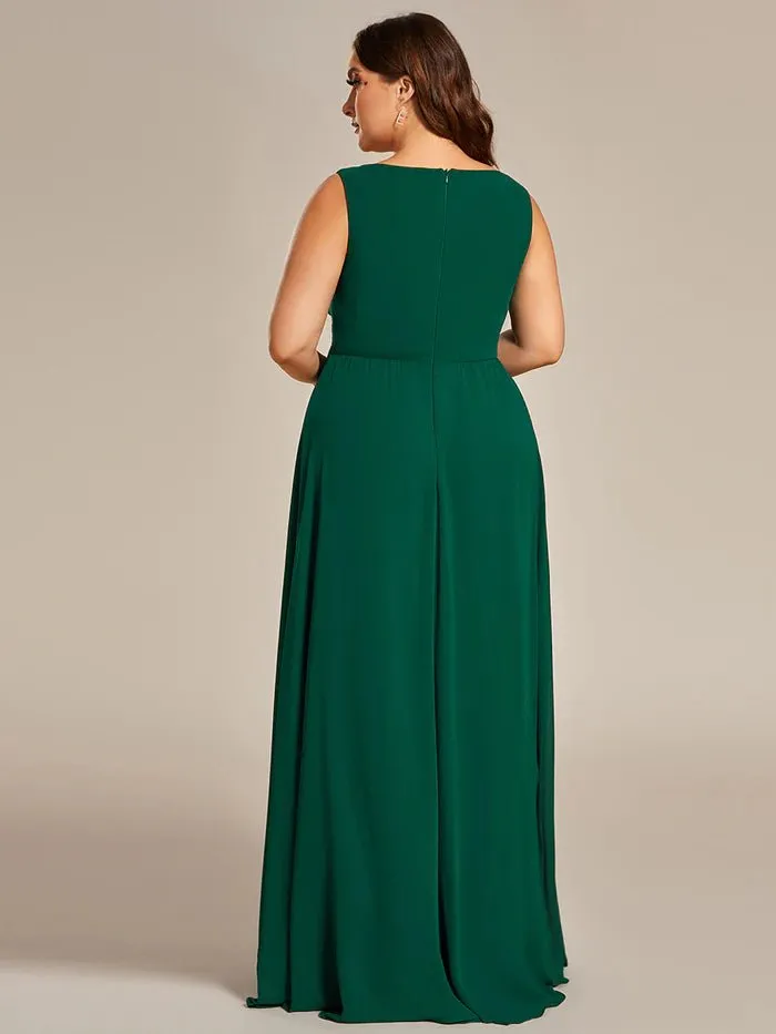 Plus A-Line V Neck Appliques Ruched  Evening Dresses