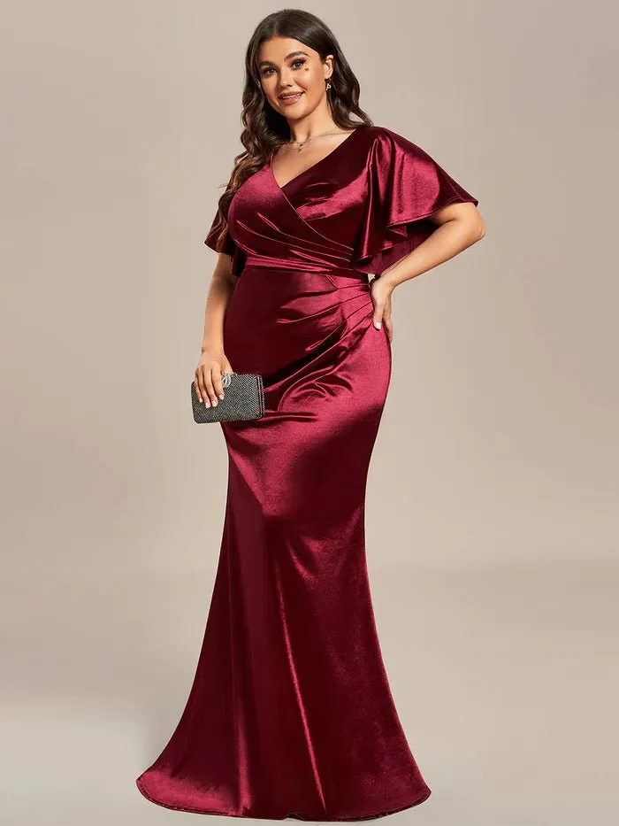 Plus Fishtail Ruffles Stain Evening Dresses