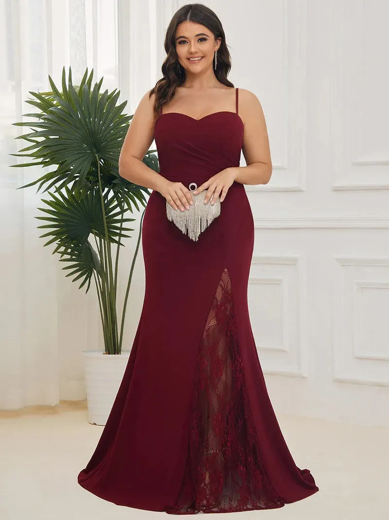 Plus Sexy Spaghetti Straps V Neck Fishtail Evening Dresses