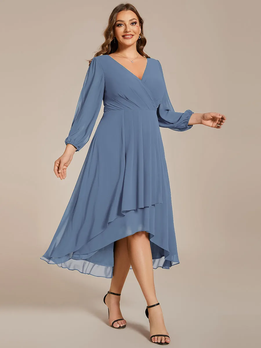 Plus Size Women's Knee-Length Wholesale Homecoming Cocktail Dresses With Long Sleeves