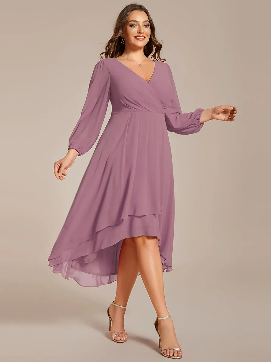 Plus Size Women's Knee-Length Wholesale Homecoming Cocktail Dresses With Long Sleeves