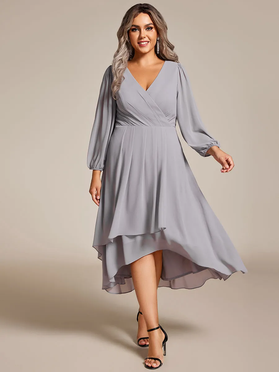 Plus Size Women's Knee-Length Wholesale Homecoming Cocktail Dresses With Long Sleeves