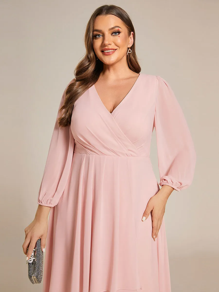 Plus Size Women's Knee-Length Wholesale Homecoming Cocktail Dresses With Long Sleeves