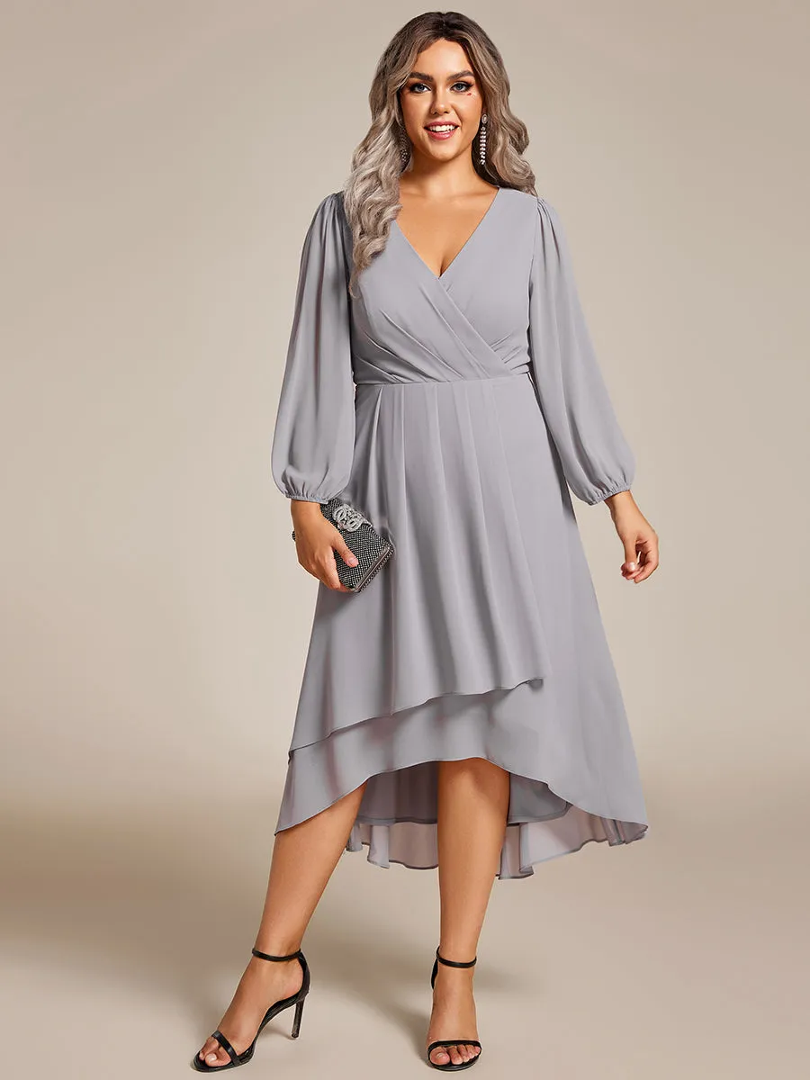 Plus Size Women's Knee-Length Wholesale Homecoming Cocktail Dresses With Long Sleeves