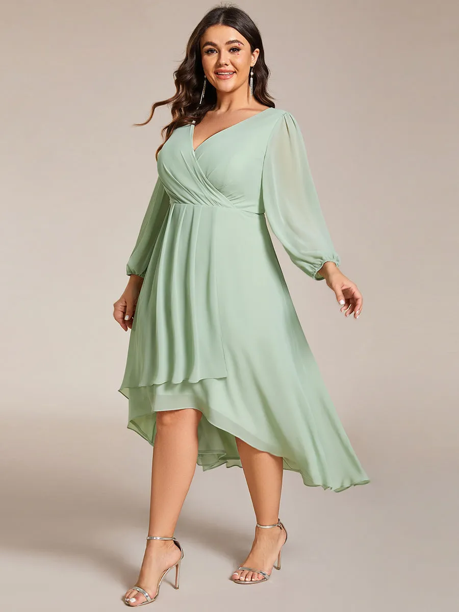 Plus Size Women's Knee-Length Wholesale Homecoming Cocktail Dresses With Long Sleeves