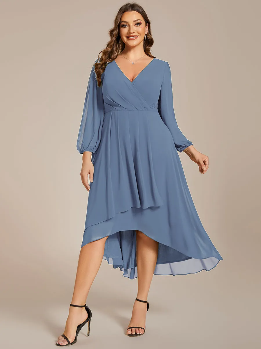 Plus Size Women's Knee-Length Wholesale Homecoming Cocktail Dresses With Long Sleeves