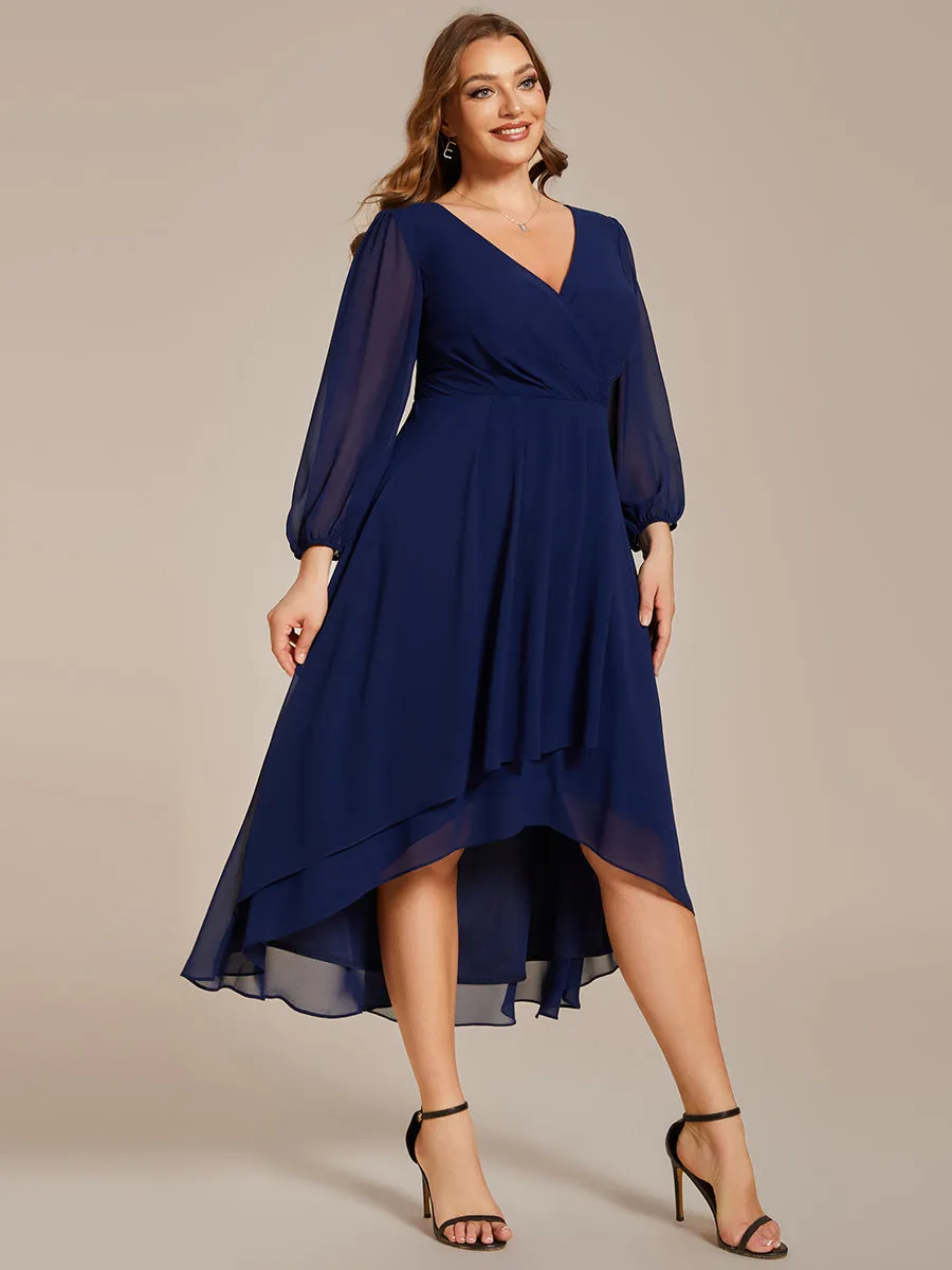 Plus Size Women's Knee-Length Wholesale Homecoming Cocktail Dresses With Long Sleeves