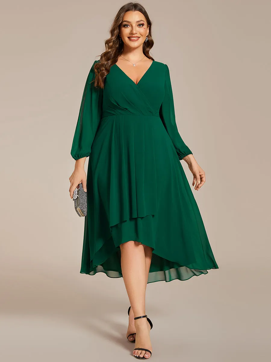 Plus Size Women's Knee-Length Wholesale Homecoming Cocktail Dresses With Long Sleeves