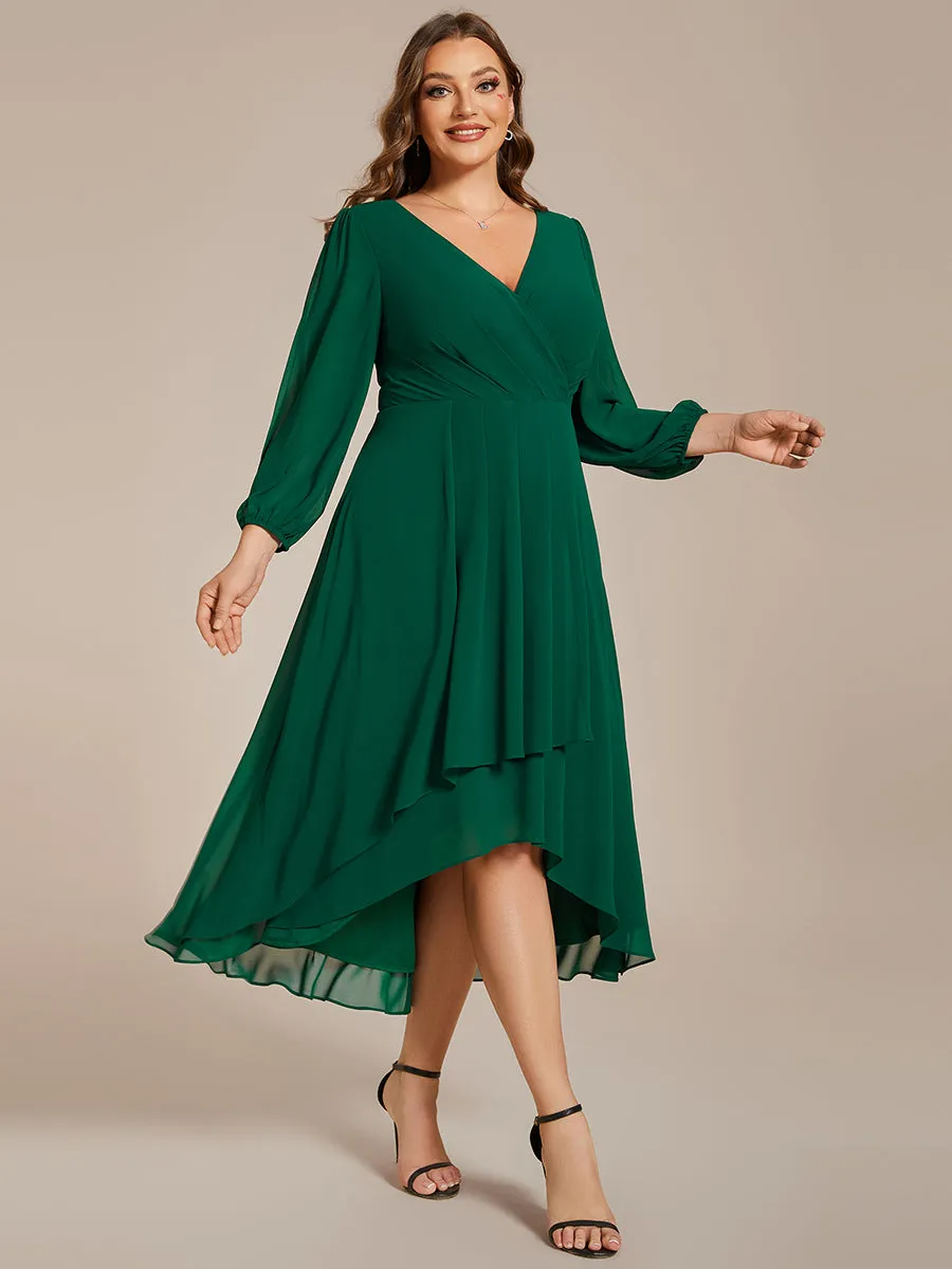 Plus Size Women's Knee-Length Wholesale Homecoming Cocktail Dresses With Long Sleeves