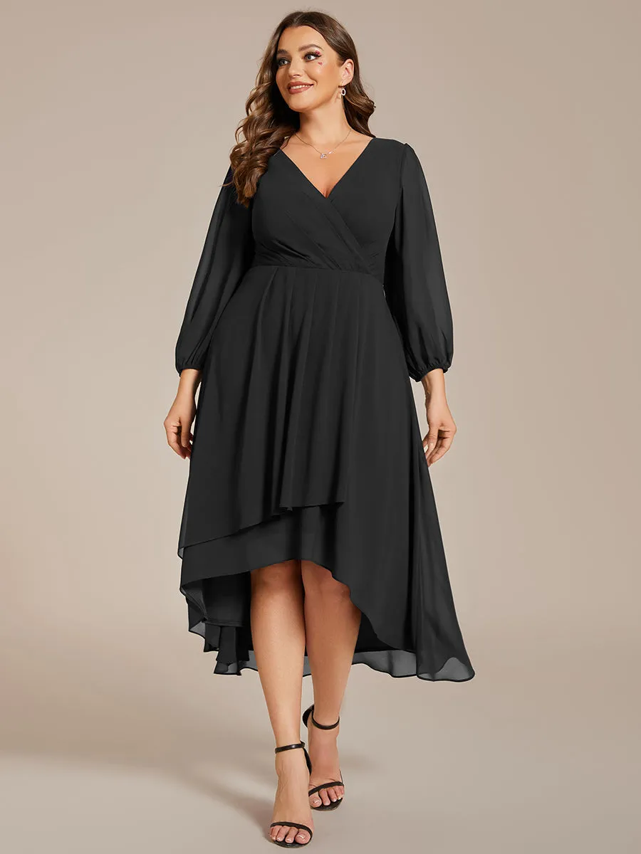 Plus Size Women's Knee-Length Wholesale Homecoming Cocktail Dresses With Long Sleeves