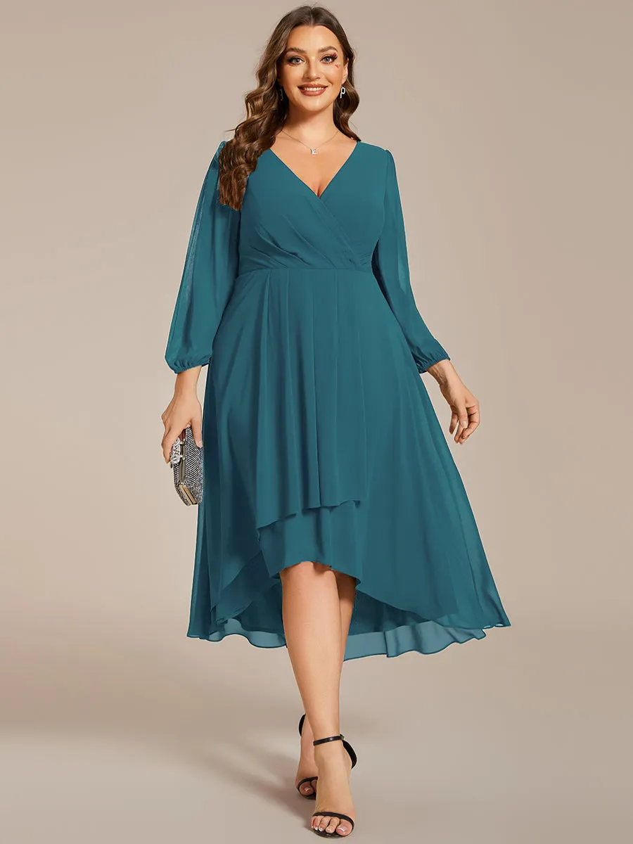 Plus Size Women's Knee-Length Wholesale Homecoming Cocktail Dresses With Long Sleeves