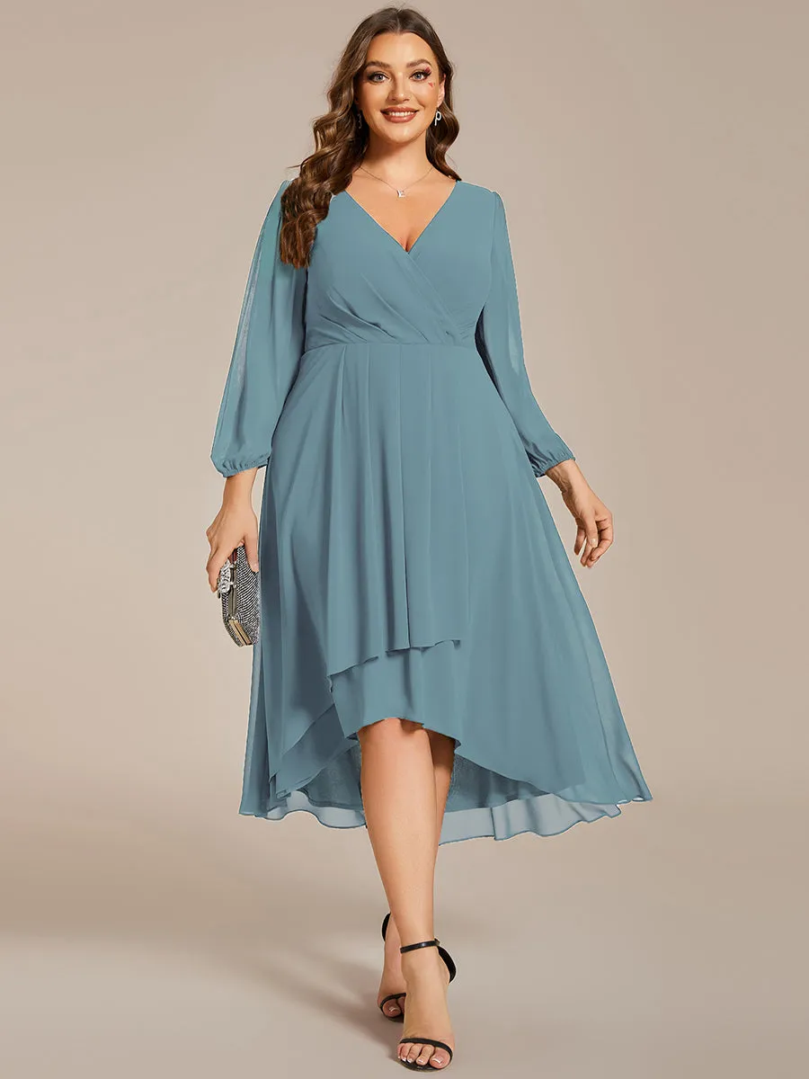 Plus Size Women's Knee-Length Wholesale Homecoming Cocktail Dresses With Long Sleeves