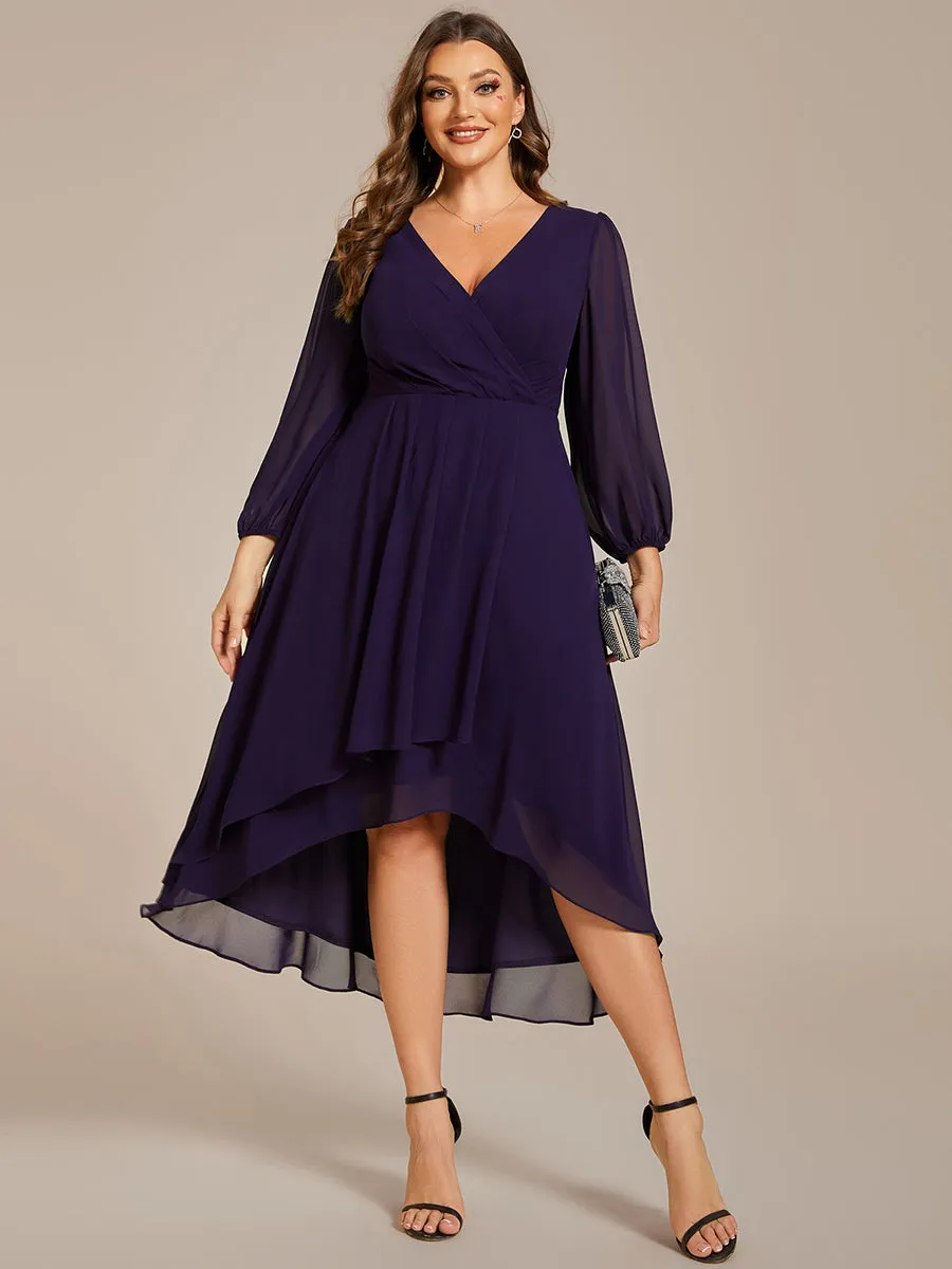 Plus Size Women's Knee-Length Wholesale Homecoming Cocktail Dresses With Long Sleeves