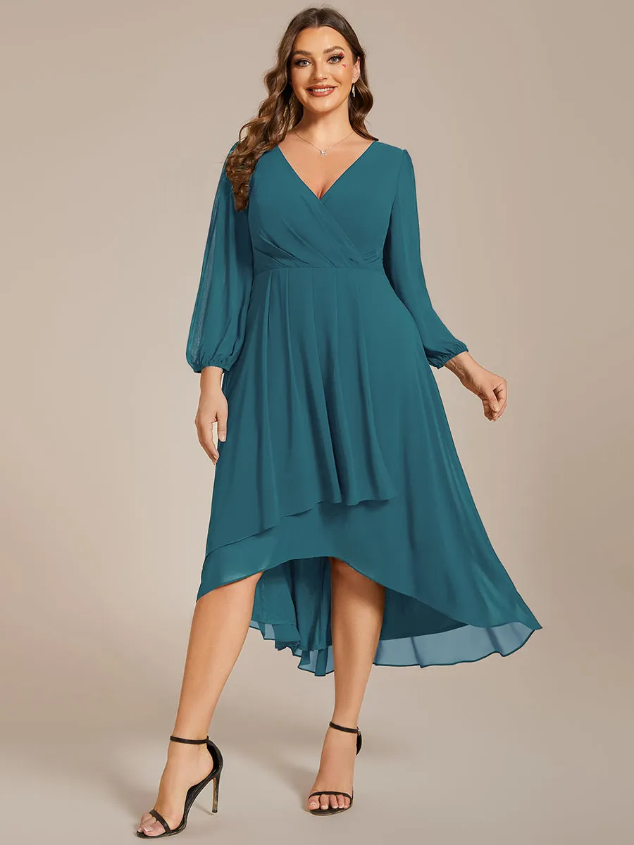 Plus Size Women's Knee-Length Wholesale Homecoming Cocktail Dresses With Long Sleeves