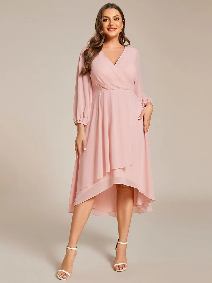 Plus Size Women's Knee-Length Wholesale Homecoming Cocktail Dresses With Long Sleeves