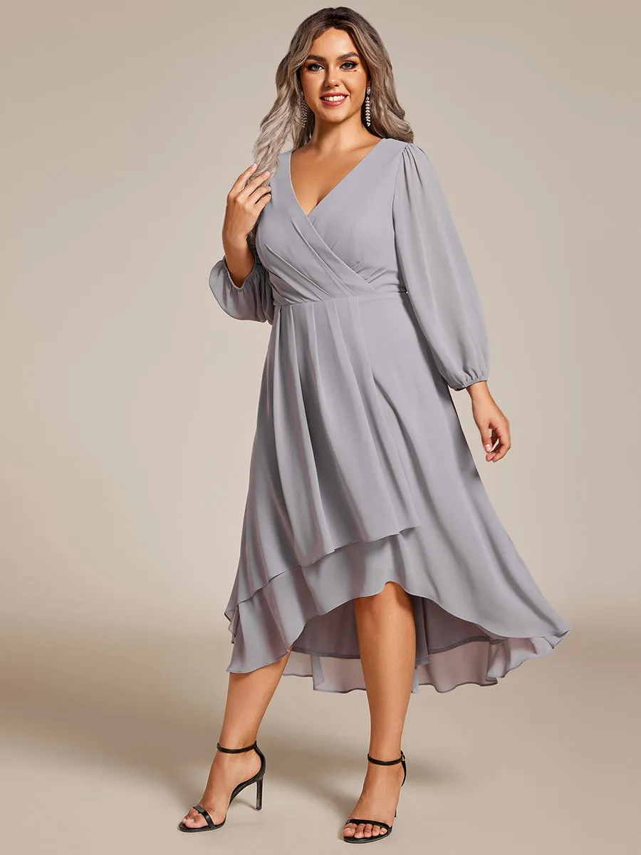 Plus Size Women's Knee-Length Wholesale Homecoming Cocktail Dresses With Long Sleeves