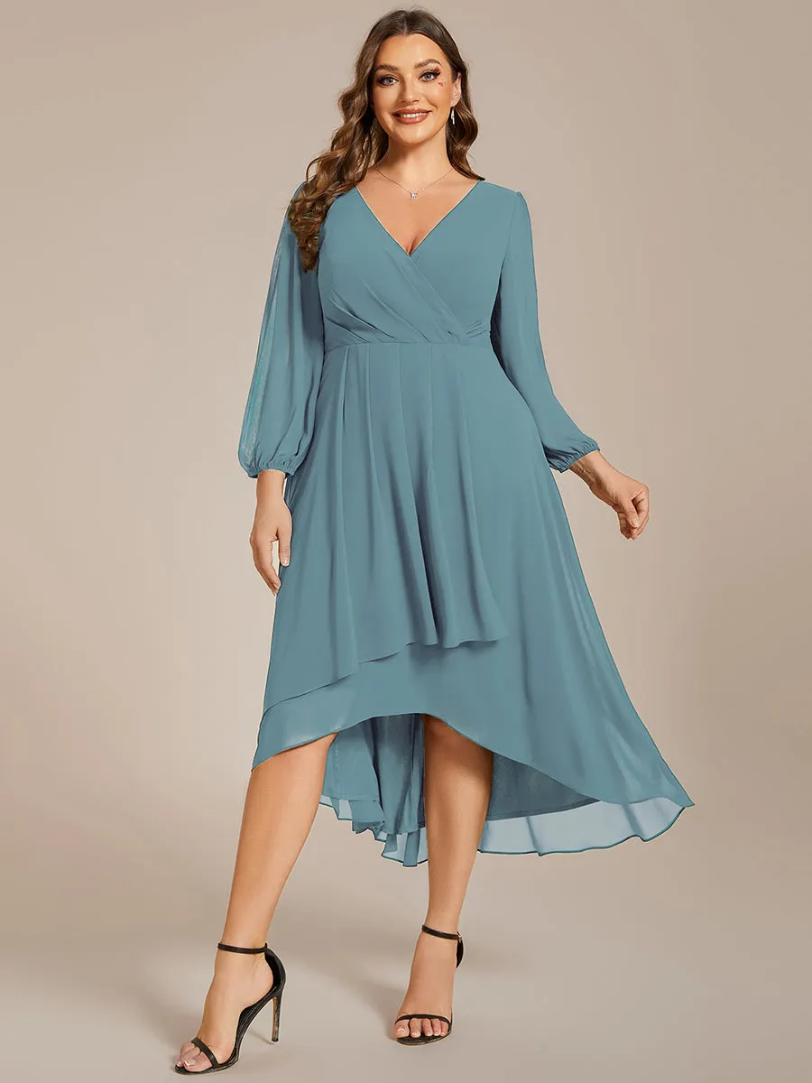 Plus Size Women's Knee-Length Wholesale Homecoming Cocktail Dresses With Long Sleeves