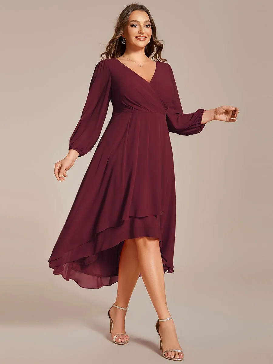 Plus Size Women's Knee-Length Wholesale Homecoming Cocktail Dresses With Long Sleeves