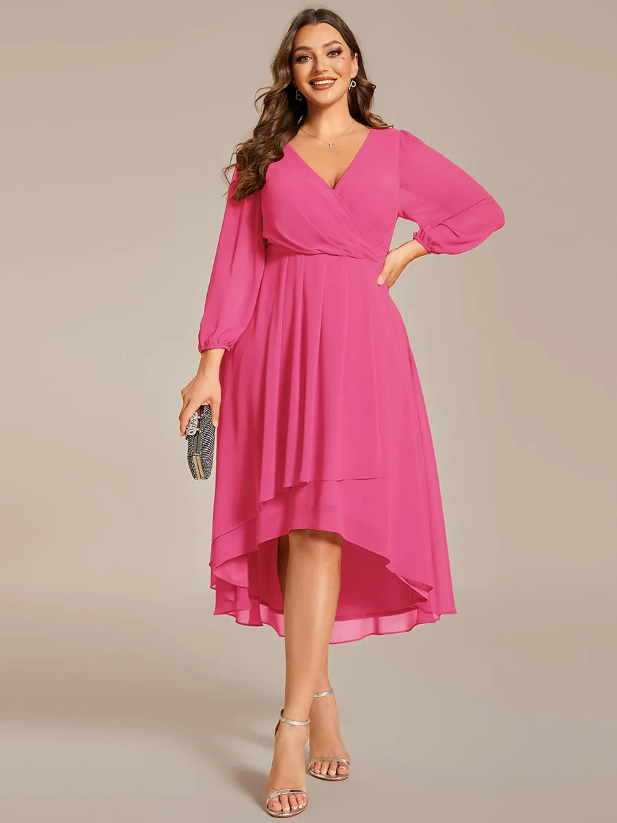 Plus Size Women's Knee-Length Wholesale Homecoming Cocktail Dresses With Long Sleeves