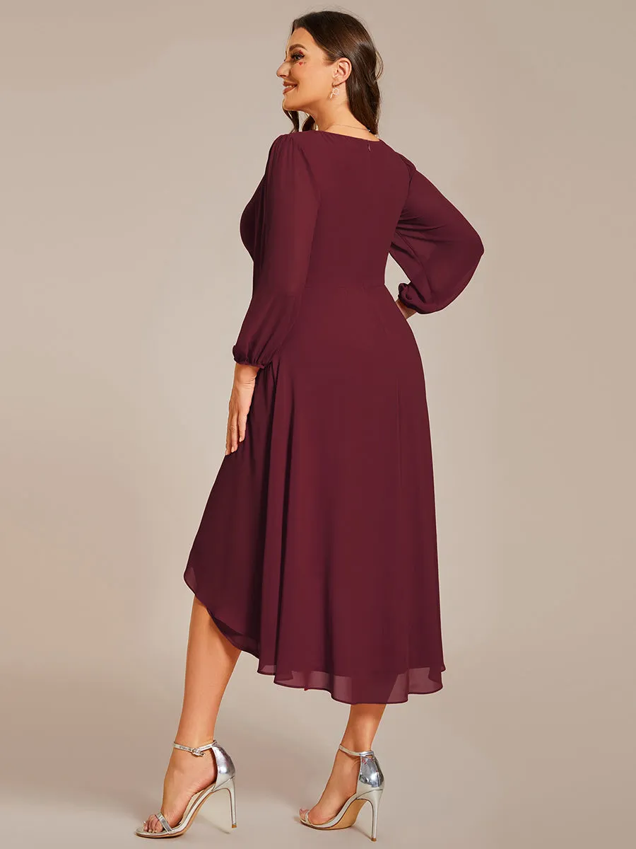 Plus Size Women's Knee-Length Wholesale Homecoming Cocktail Dresses With Long Sleeves