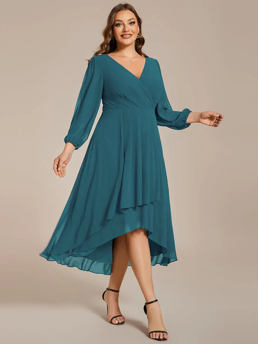 Plus Size Women's Knee-Length Wholesale Homecoming Cocktail Dresses With Long Sleeves