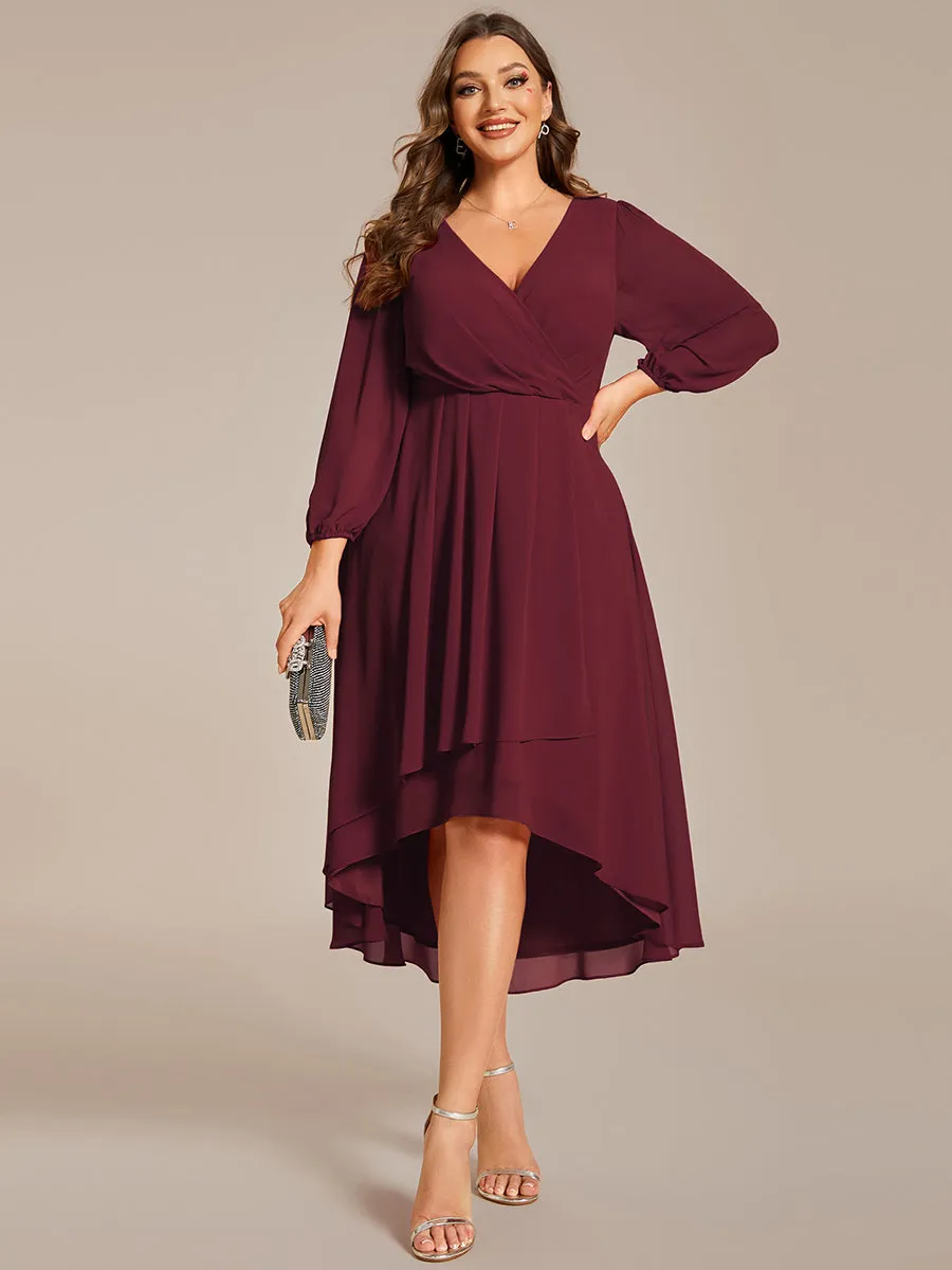 Plus Size Women's Knee-Length Wholesale Homecoming Cocktail Dresses With Long Sleeves