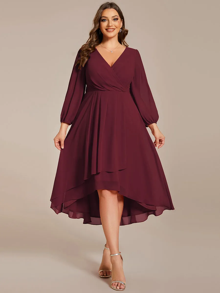 Plus Size Women's Knee-Length Wholesale Homecoming Cocktail Dresses With Long Sleeves