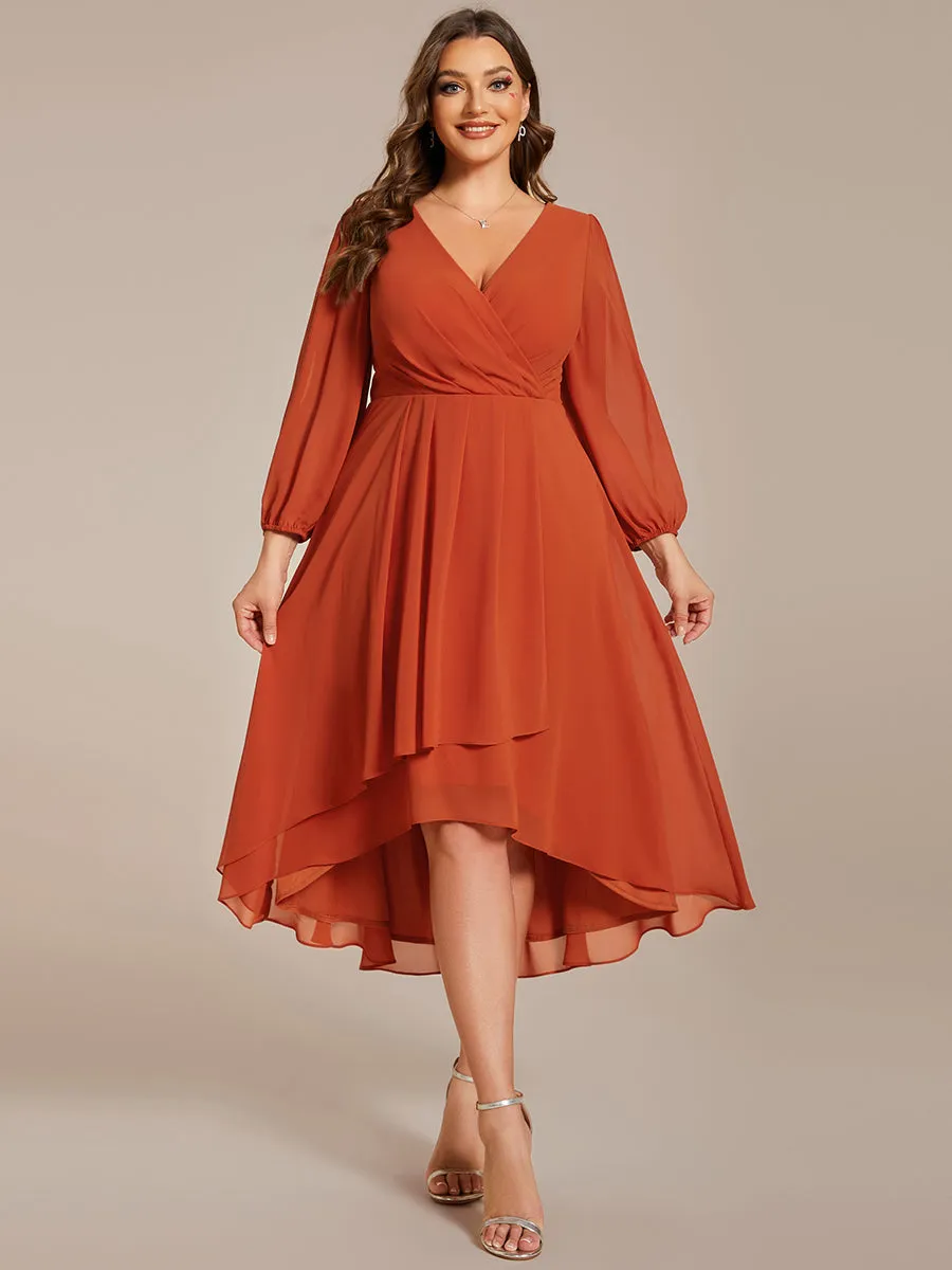 Plus Size Women's Knee-Length Wholesale Homecoming Cocktail Dresses With Long Sleeves