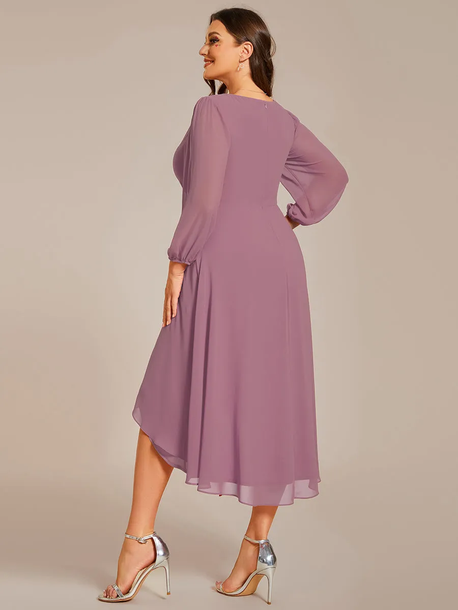 Plus Size Women's Knee-Length Wholesale Homecoming Cocktail Dresses With Long Sleeves