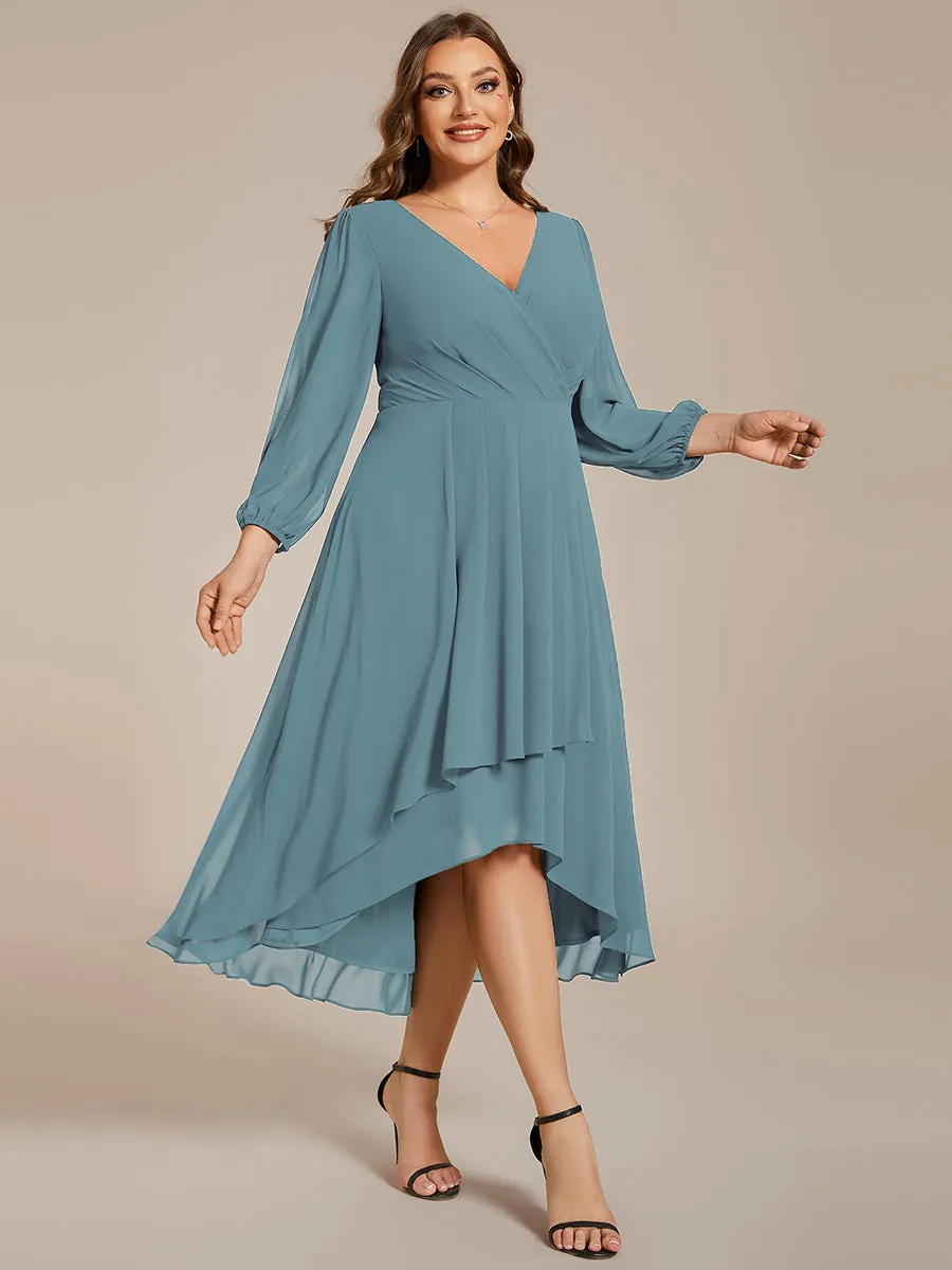 Plus Size Women's Knee-Length Wholesale Homecoming Cocktail Dresses With Long Sleeves