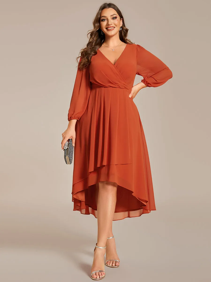 Plus Size Women's Knee-Length Wholesale Homecoming Cocktail Dresses With Long Sleeves