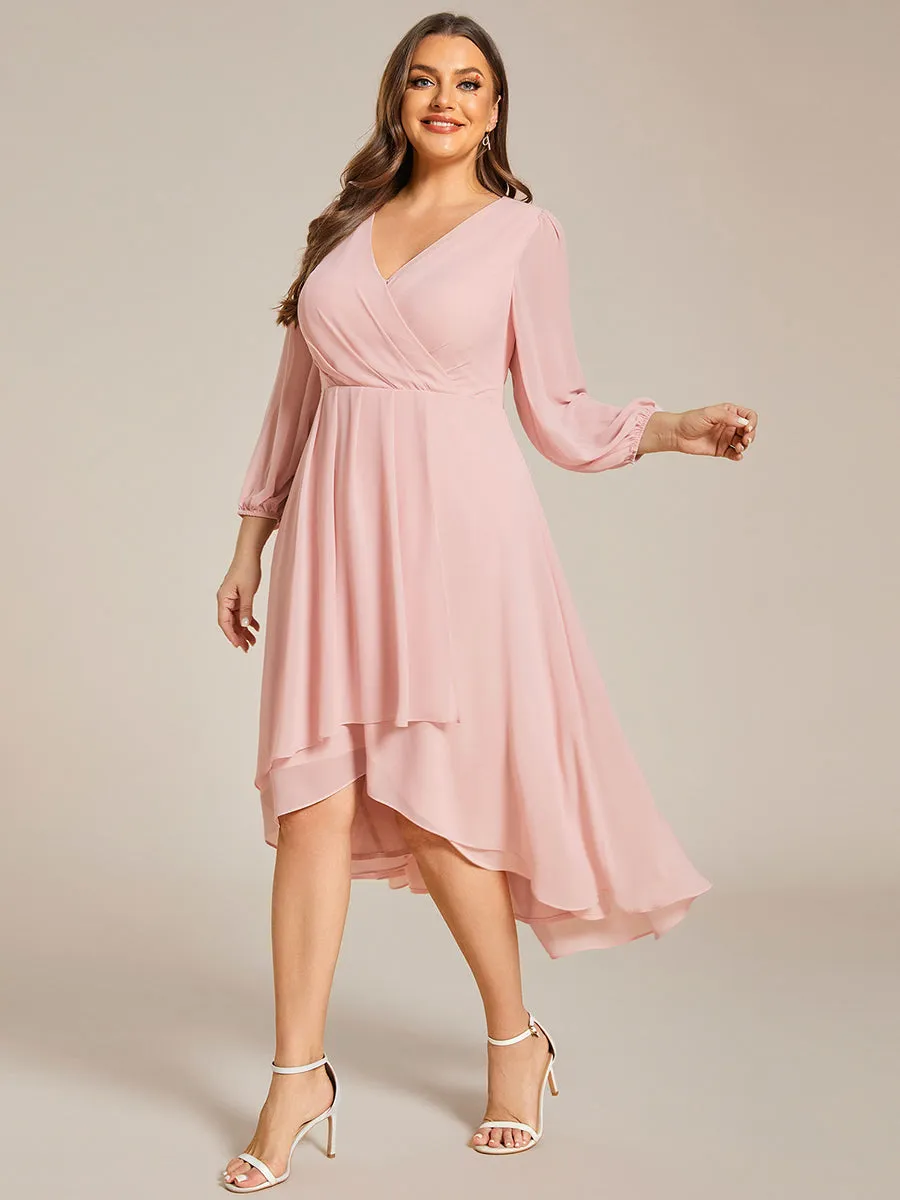 Plus Size Women's Knee-Length Wholesale Homecoming Cocktail Dresses With Long Sleeves