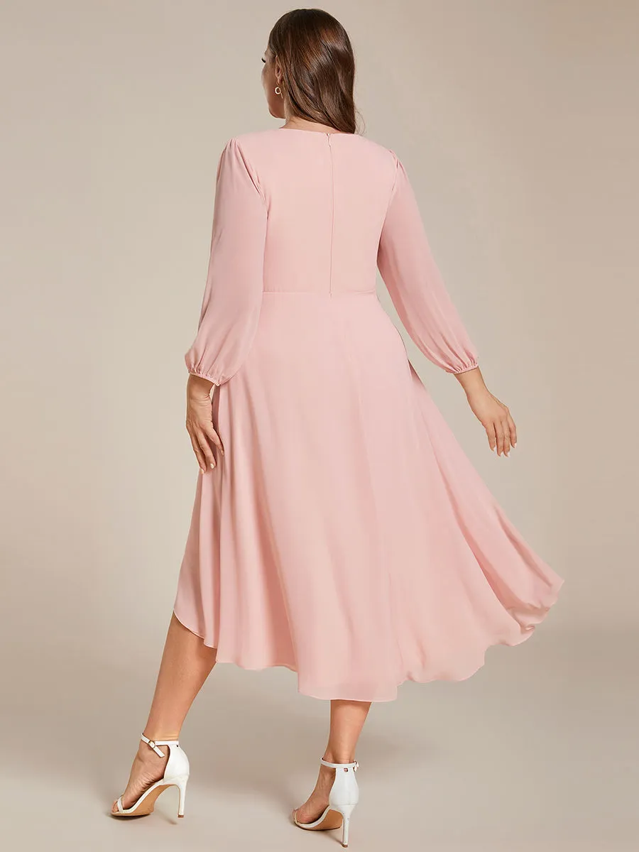 Plus Size Women's Knee-Length Wholesale Homecoming Cocktail Dresses With Long Sleeves